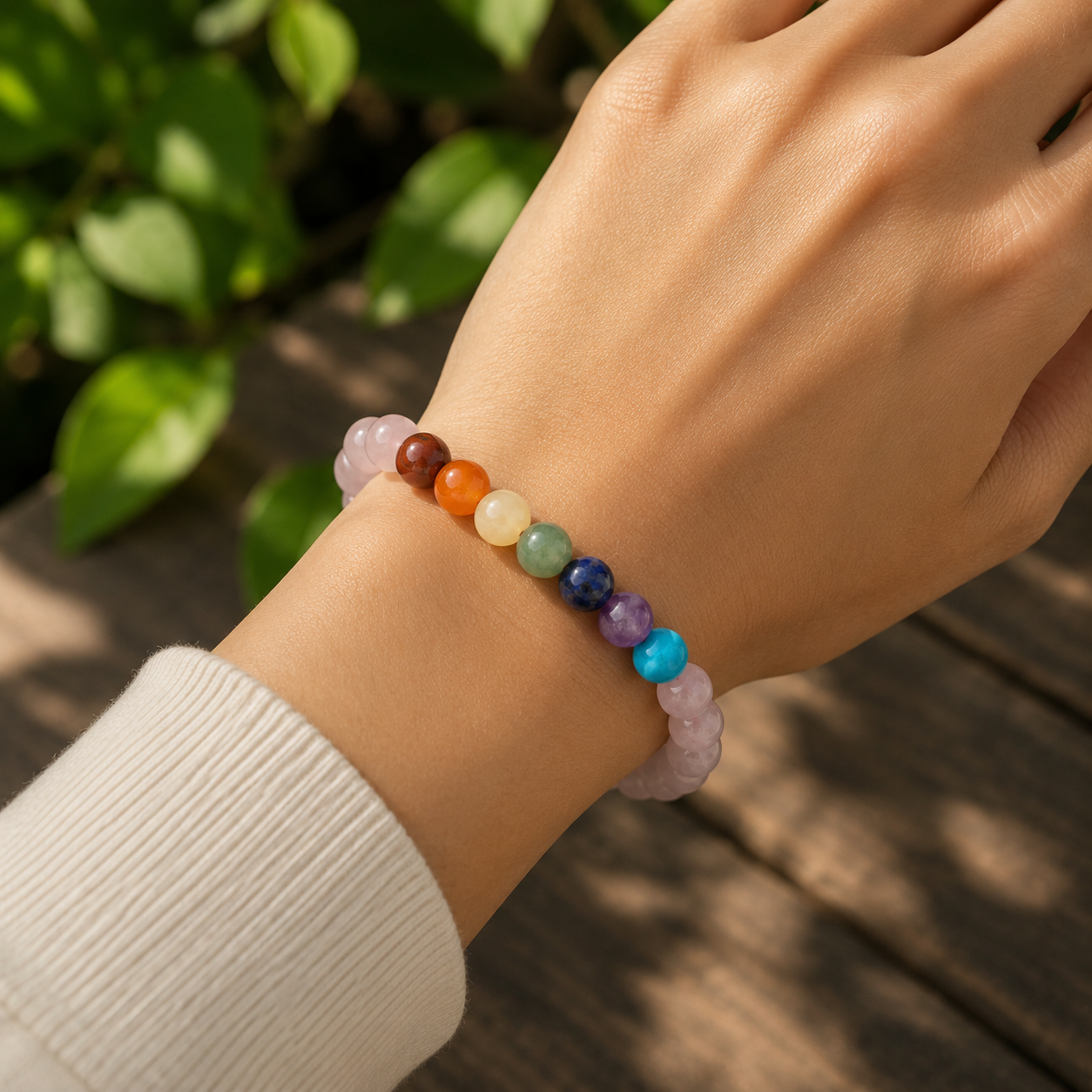 THE KALYANHO ROSE QUARTZ + 7 CHAKRA BRACELET